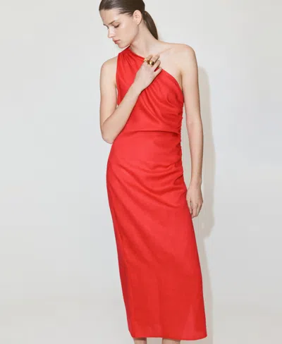 Mango Women's Asymmetrical Pleated Dress In Red