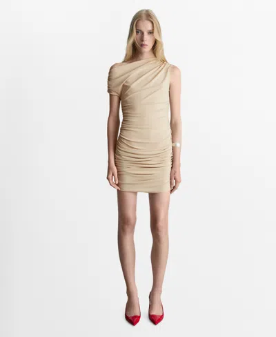 Mango Women's Asymmetrical Pleated Dress In Sand