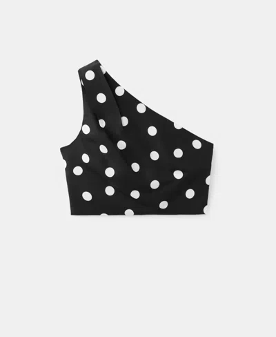 Mango Women's Asymmetrical Polka-dot Top In Black