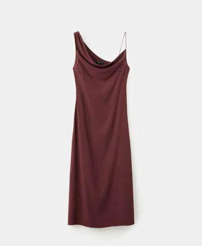 Mango Asymmetric Cowl Neck Maxi Dress With Hotfix In Brown