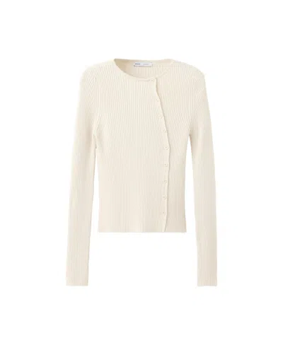 Mango Women's Asymmetrical Ribbed Viscose-blend Cardigan In Ecru