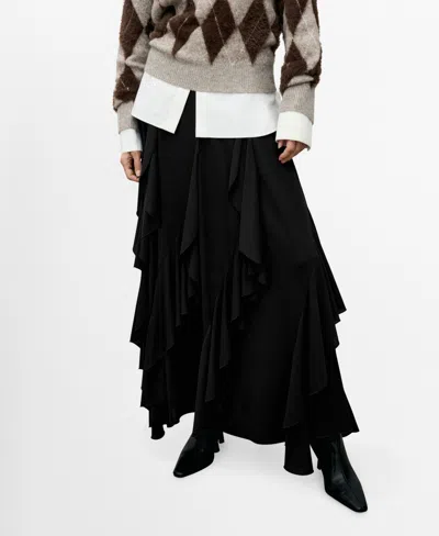 Mango Asymmetrical Ruffled Skirt Black In Multi