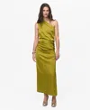Mango Asymmetric One-shoulder Satin Cocktail Dress In Green