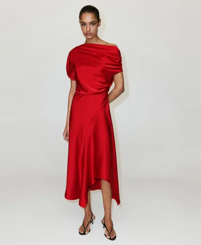 Mango Asymmetrical Satin Dress In Red