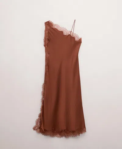 Mango Women's Asymmetrical Satin Lace Dress In Brown
