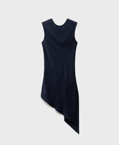 Mango Tie Back Asymmetric Satin Top In Blue