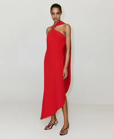 Mango Asymmetric One-shoulder Maxi Dress With Scarf In Red
