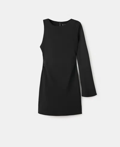 Mango Asymmetrical Sleeve Dress In Black