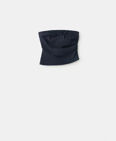 Mango Asymmetrical Strapless Top In Blue