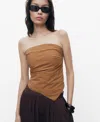 Mango Asymmetric Strapless Top In Brown