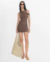 Mango Ruched Single Cold Shoulder Short Sleeve Minidress In Brown