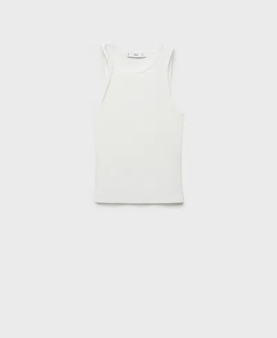 Mango Women's Asymmetrical Straps Ribbed Top In White