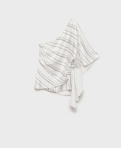 Mango Women's Asymmetrical Striped Blouse In White
