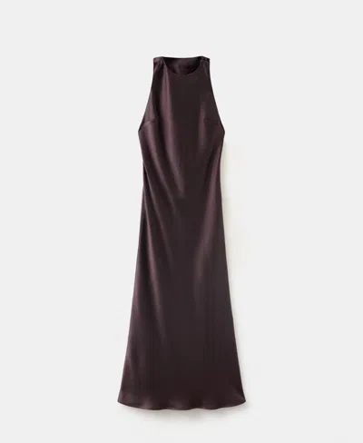 Mango Women's Back Detail Satin Dress In Chocolate
