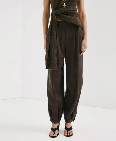 Mango Pleated Baggy Pants In Brown