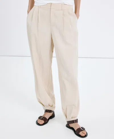 Mango Featuring Hailey Bieber Pleated Balloon Pants In Neutral
