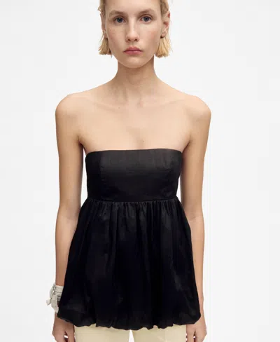 Mango Women's Balloon-effect Ramie Top In Black