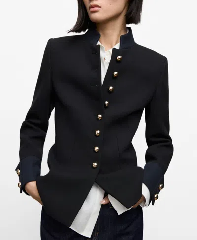 Mango Fitted Cotton Blend Jacket In Black