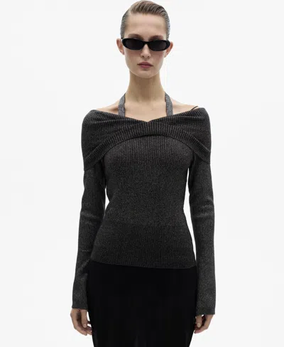 Mango Women's Bare Shoulders Lurex Sweater In Gray
