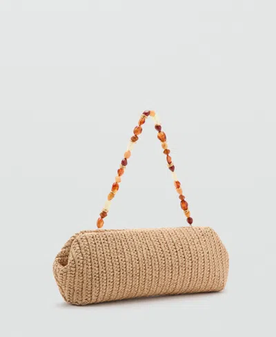 Mango Women's Bead Detail Natural Fiber Shoulder Bag In Sand