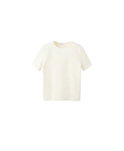 Mango Women's Beaded Crewneck Short-sleeve Sweater In Ecru