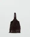 Mango Beaded Handbag In Brown