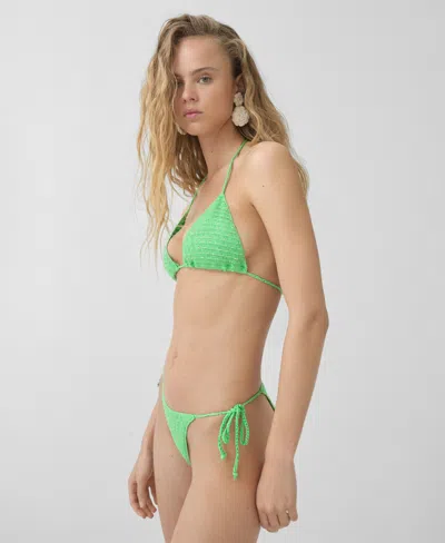Mango Women's Beaded Texture Bikini Top In Green