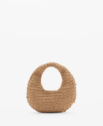 Mango Women's Beads Detail Natural Fibre Bag In Sand