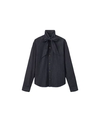 Mango Women's Becky Bow-detail Long-sleeve Denim Shirt In Open Blue