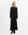 Mango Floral Jacquard Long Bell Sleeve Maxi Dress In Black