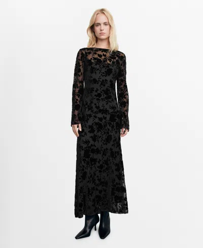 MANGO WOMEN'S BELL SLEEVES FLORAL JACQUARD DRESS