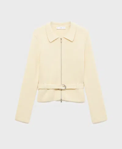 Mango Women's Belt And Buckle Knitted Jacket In Neutral