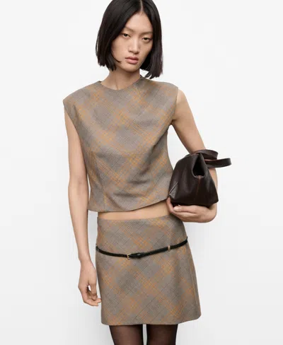 Mango Belt Checked Skirt Brown