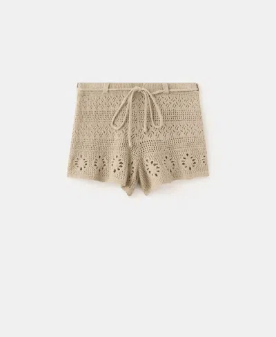 Mango Women's Belt Crocheted Shorts In Light Pastel Brown