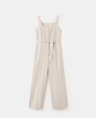 Mango Women's Belt Cropped Linen Jumpsuit In Sand
