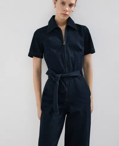 Mango Women's Belt Denim Jumpsuit In Blue