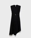Mango Asymmetrical Dress With Belt Black In Black