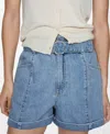 Mango Short En Jean Ceinture In Medium Blue