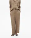 Mango Women's Belt Detail Textured Pants In Brown