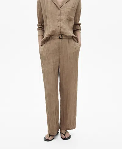 Mango Women's Belt Detail Textured Pants In Brown