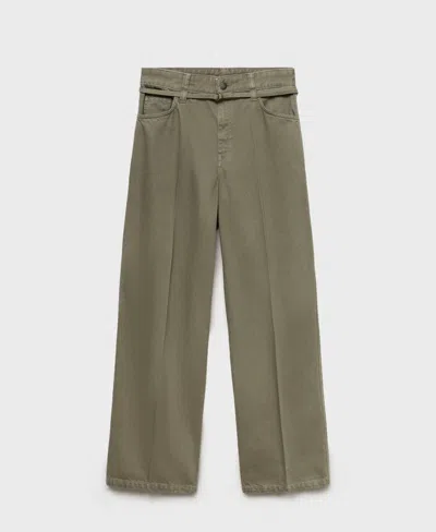 Mango Women's Belt Detail Wide Leg Jeans In Khaki
