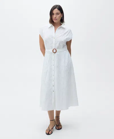 MANGO WOMEN'S BELT EMBROIDERED SHIRT DRESS