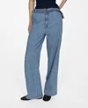 Mango Women's Belt Flowy Pants In Medium Blue