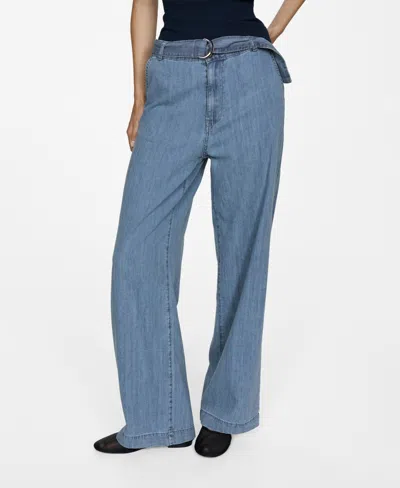 Mango Women's Belt Flowy Pants In Medium Blue