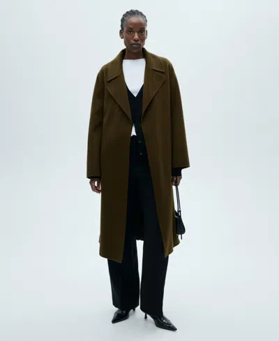 Mango Women's Belt Handmade Coat In Khaki