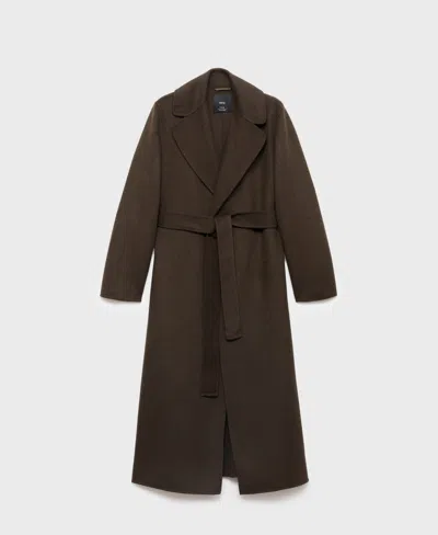 Mango Women's Belt Handmade Wool Coat In Brown