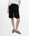 Mango Samari Belted Linen Bermuda Shorts In Black