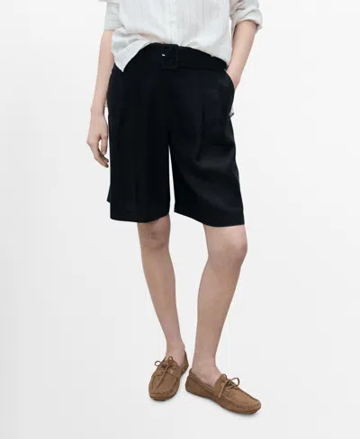 Mango Women's Belt Linen-blend Bermuda Shorts