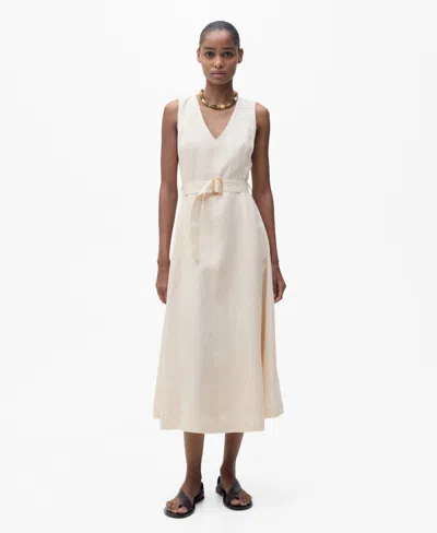 Mango Women's Belt Linen Dress In Beige