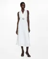 Mango Robe Lin Ceinture In Off White